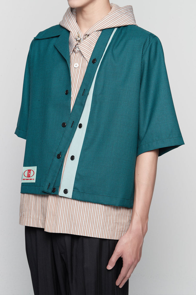 Bunun Cardigan Worker Shirt Polo Green Gingham Grid + NIKKE Gossamer Green