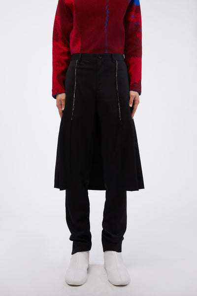 Black Wool Slim Fit Layered Trousers