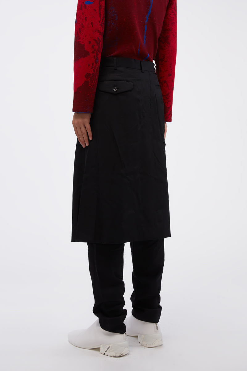 Black Wool Slim Fit Layered Trousers