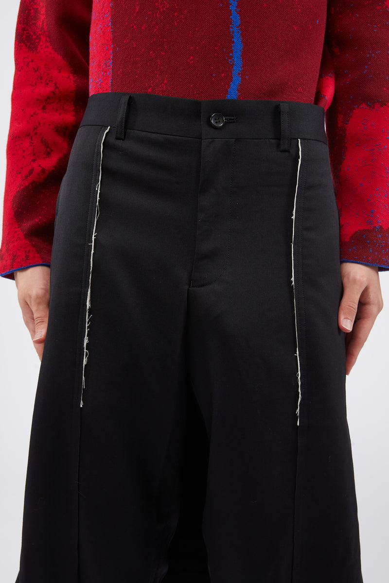 Black Wool Slim Fit Layered Trousers