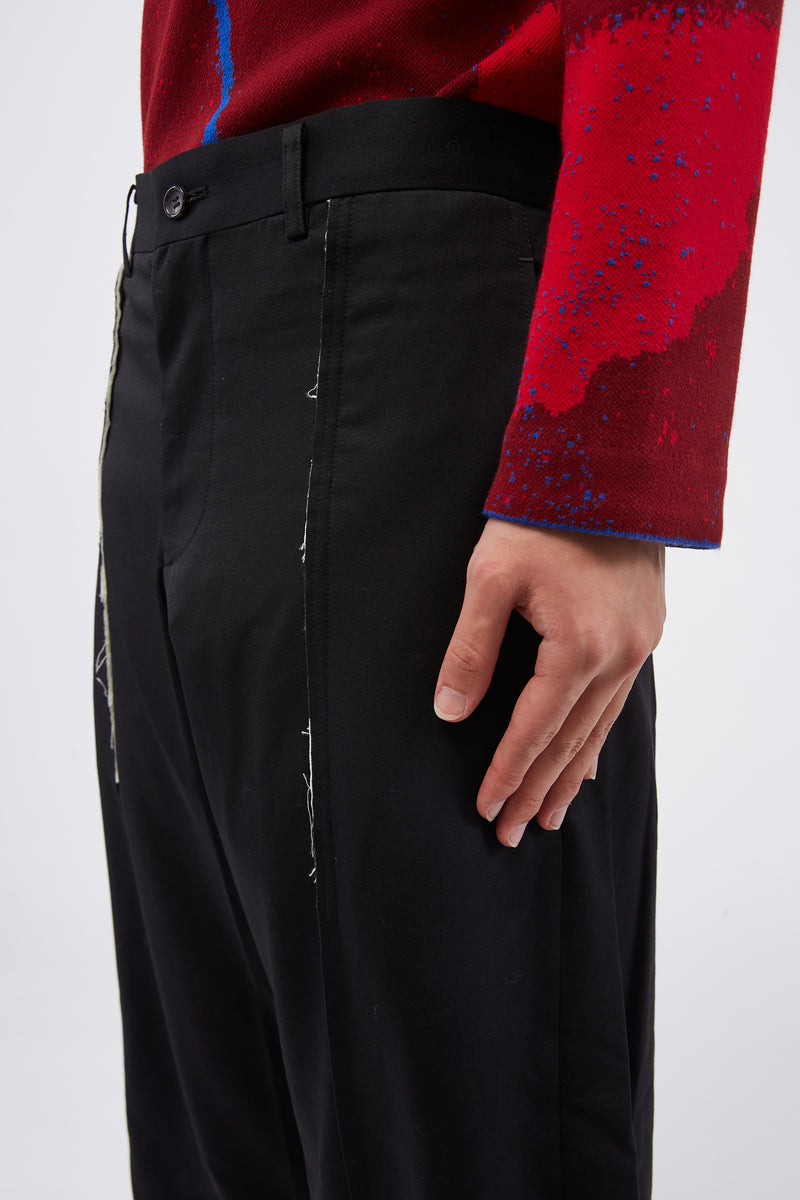 Black Wool Slim Fit Layered Trousers