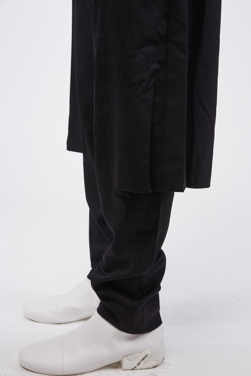 Black Wool Slim Fit Layered Trousers