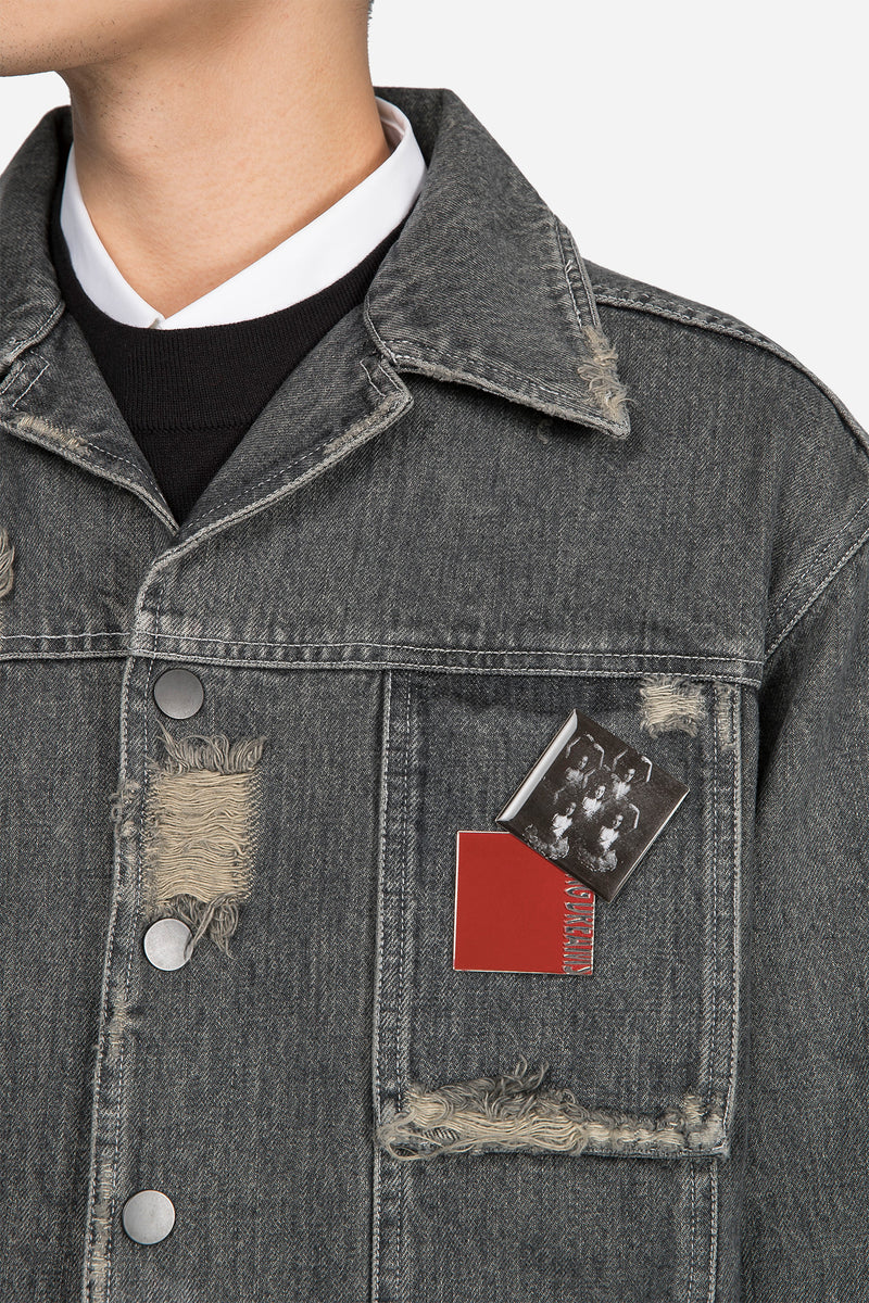 Lou Contrast Cropped Jacket Faded Greystone Drain Wash