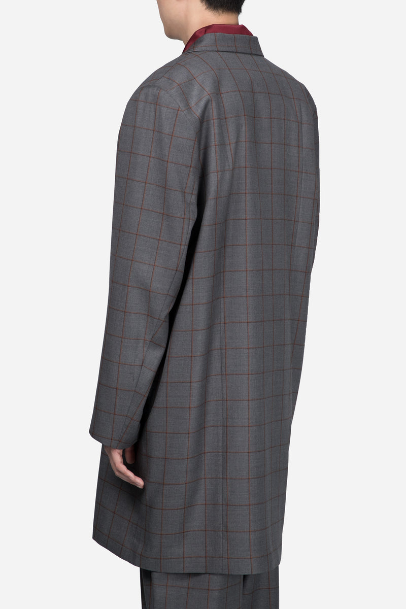 Polar Peak Lapel Double Breast Coat Silver Rust Shadow Grid