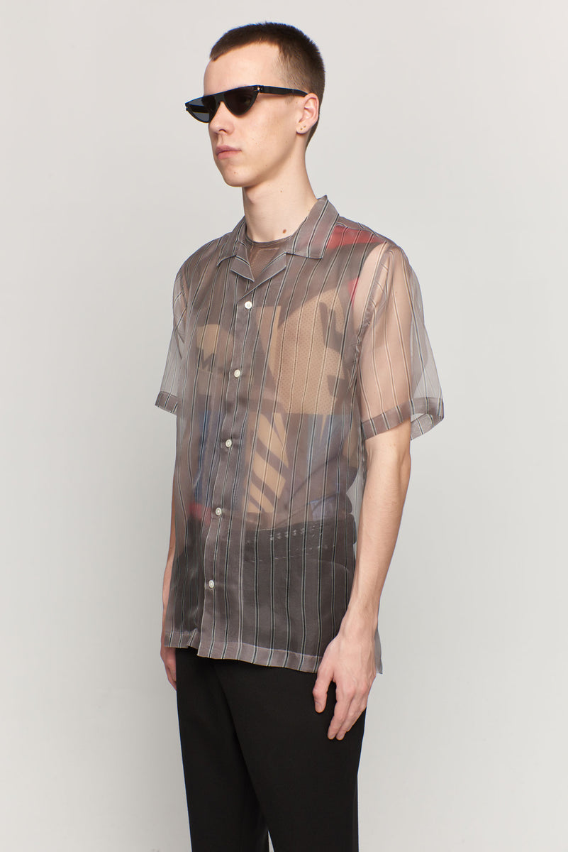 Duncan Printed Silk Grey Stripe