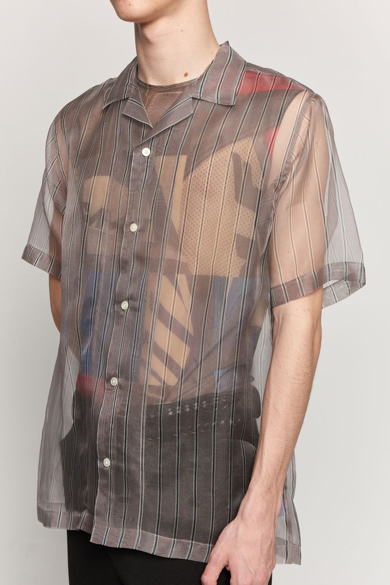 Duncan Printed Silk Grey Stripe