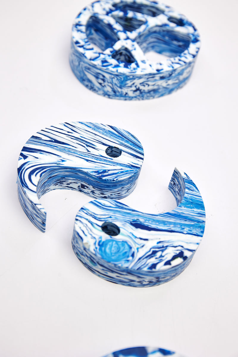 ORNAMENTAL, PLASTIC - SYMBOLISM (PAPER WEIGHTS SET OF 3) BLUE WAVE