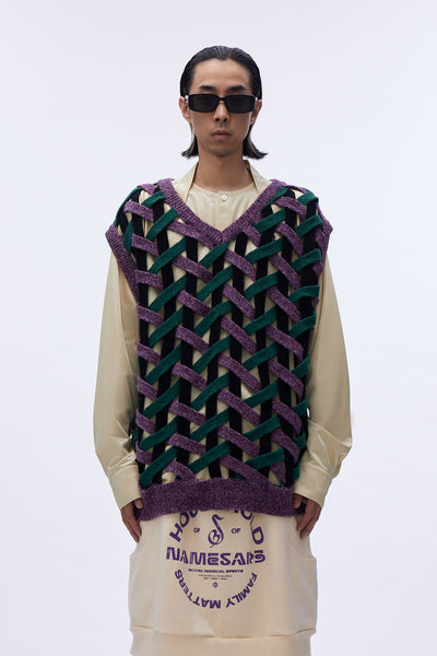 Basket Weave Vest Lavender Garden