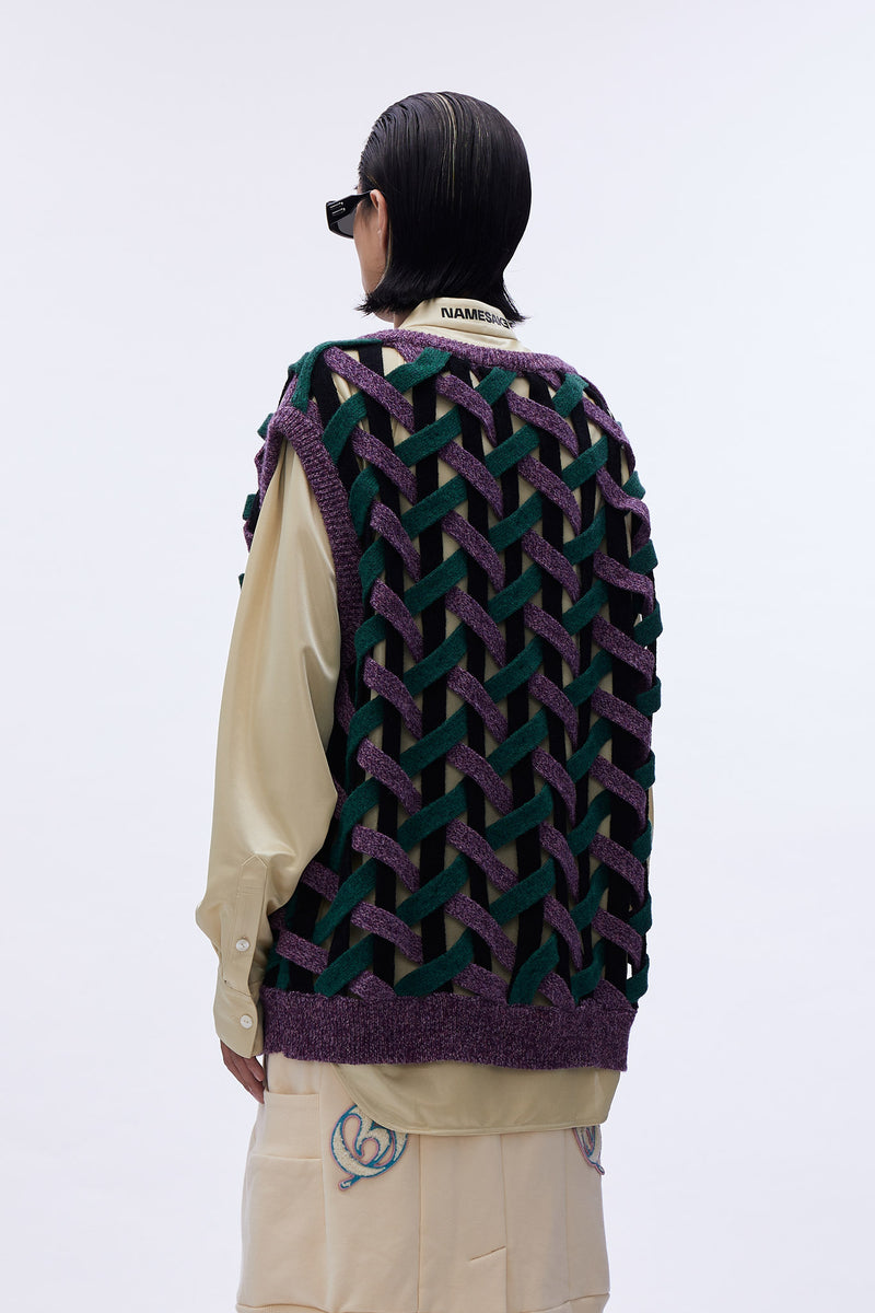 Basket Weave Vest Lavender Garden