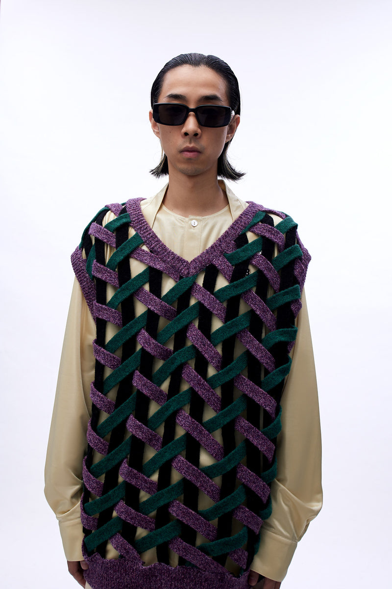 Basket Weave Vest Lavender Garden