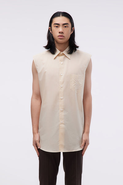 Sleeveless Shirt Light Beige Pin Stripe
