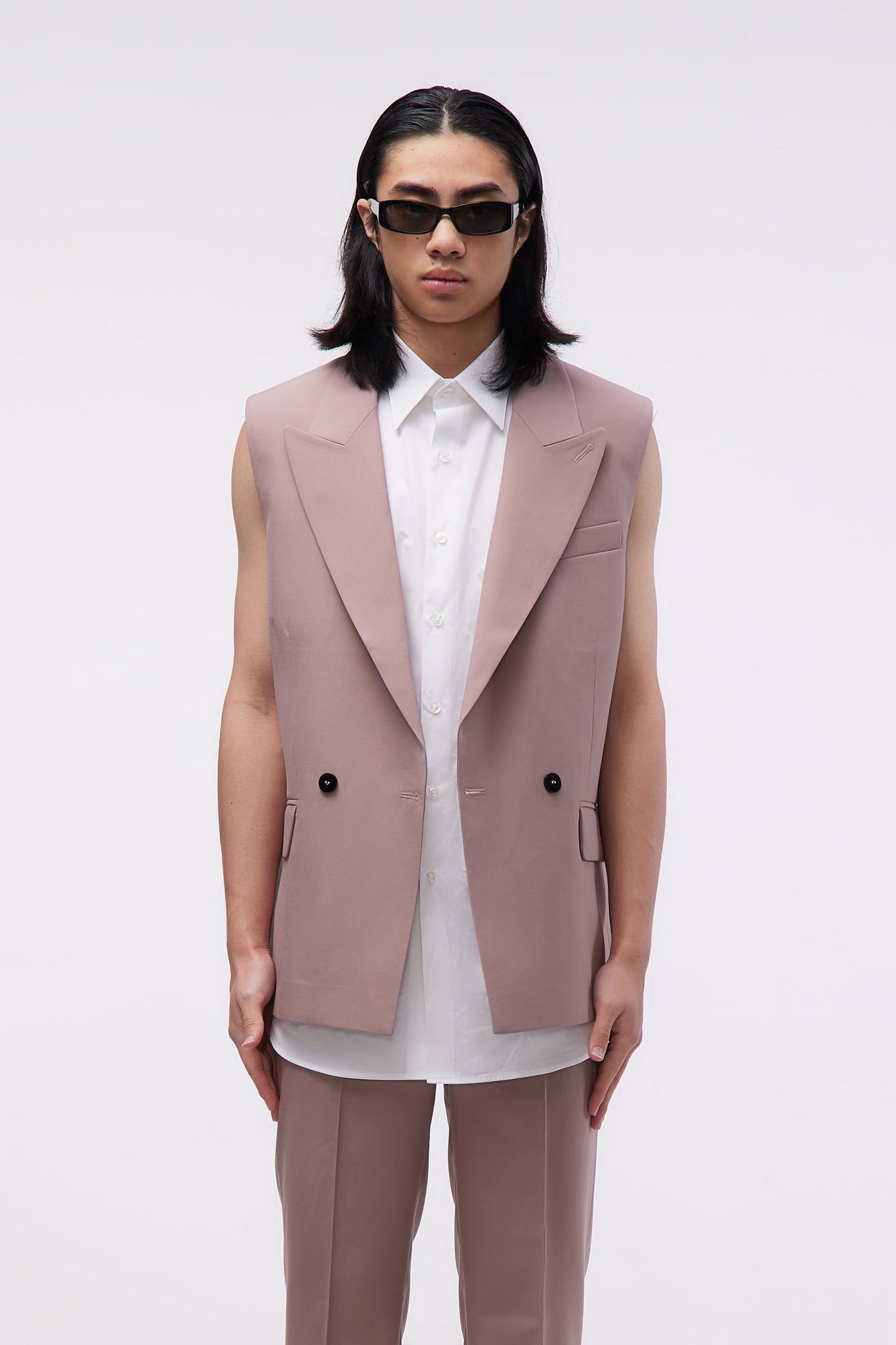 Sleveless Double Breasted Blazer Dusty Pink