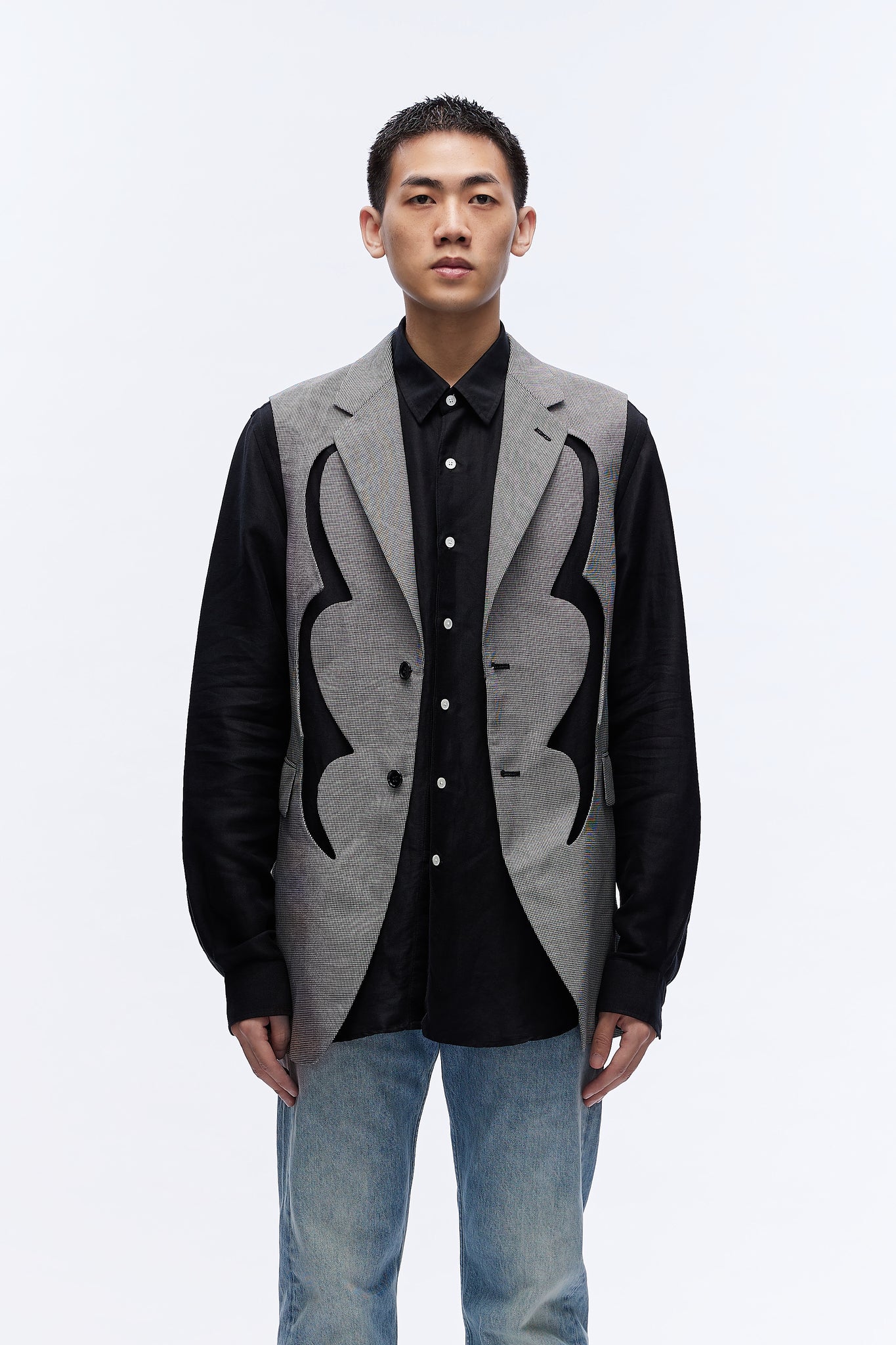 Cut-detail Tailored Waistcoat Grey Check