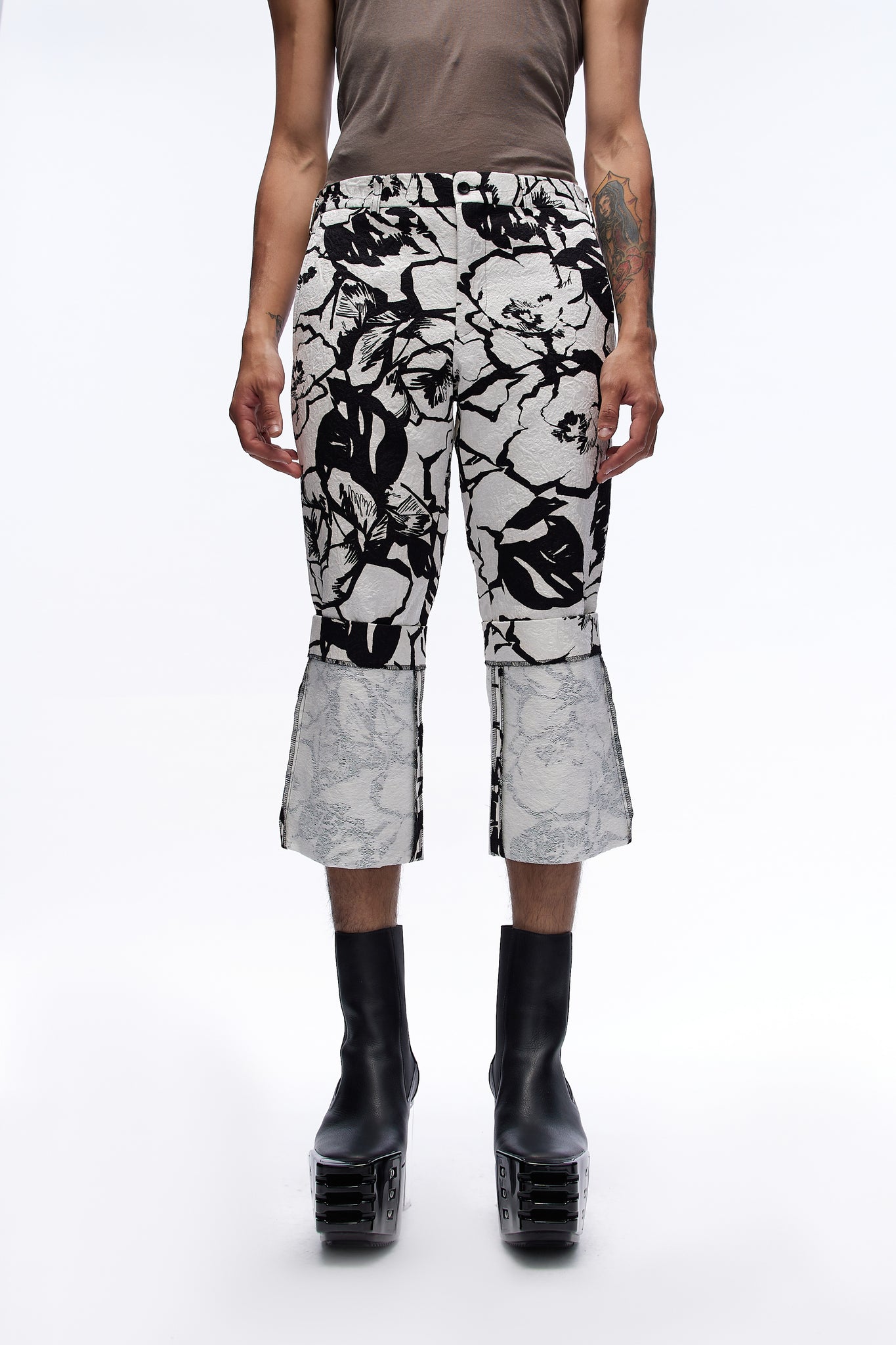 Cropped Tailored Trousers Floral-print