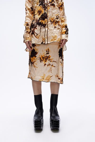 Crumpled Fluid Slip Skirt Scarf Flowers