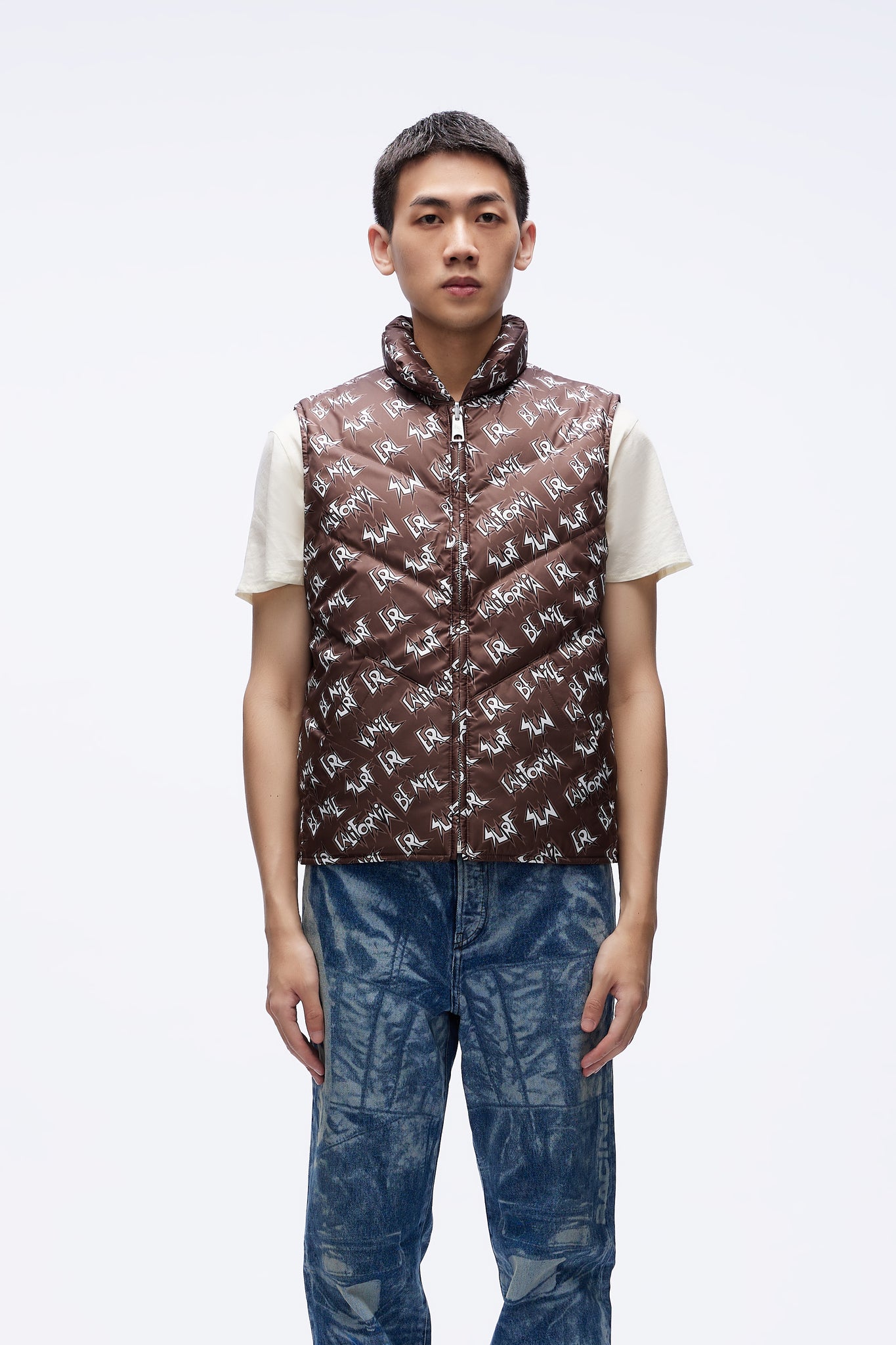 Padded Vest Woven Brown