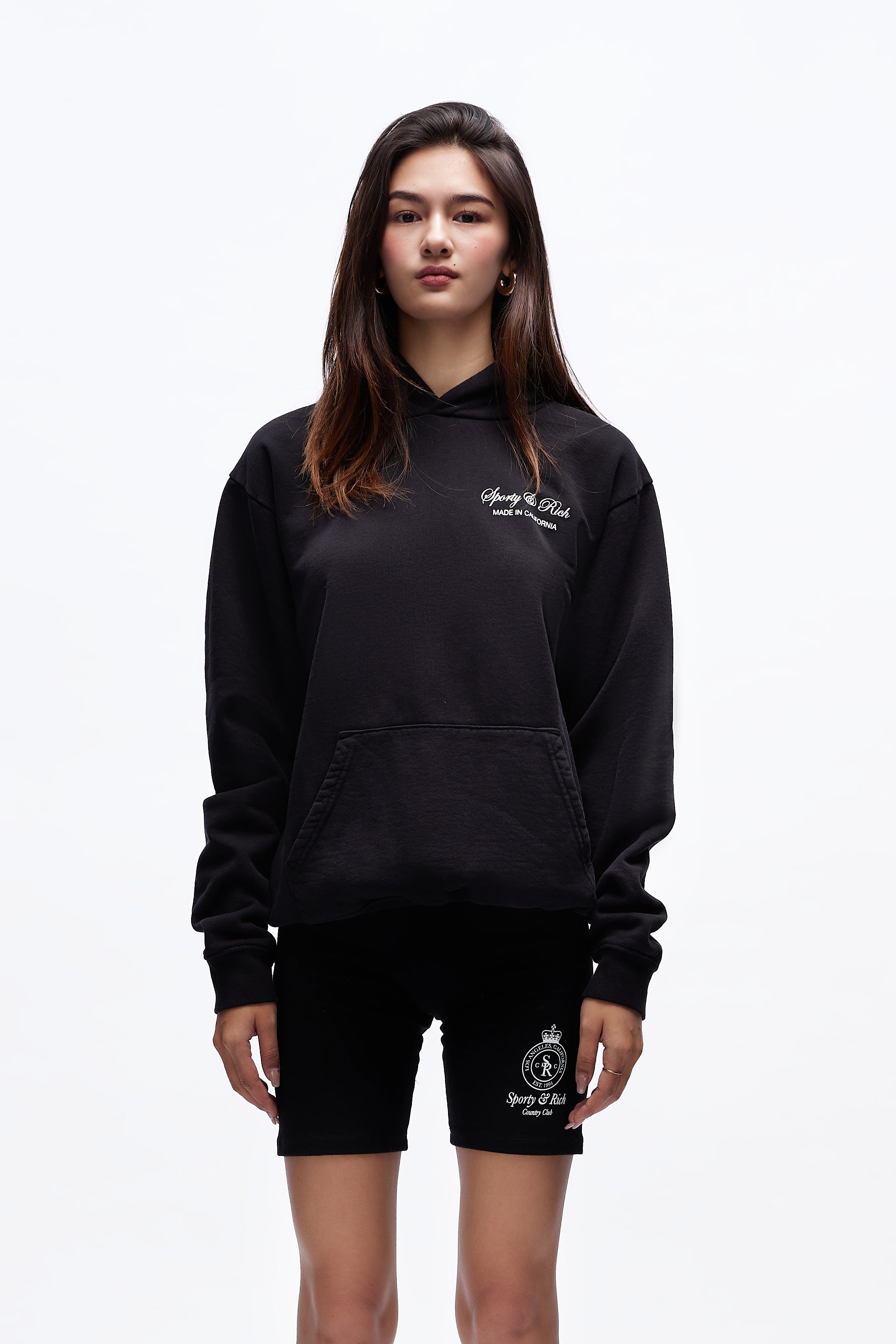 TEXT PRINT SPORTY HOODIE SWEATSHIRT - Black