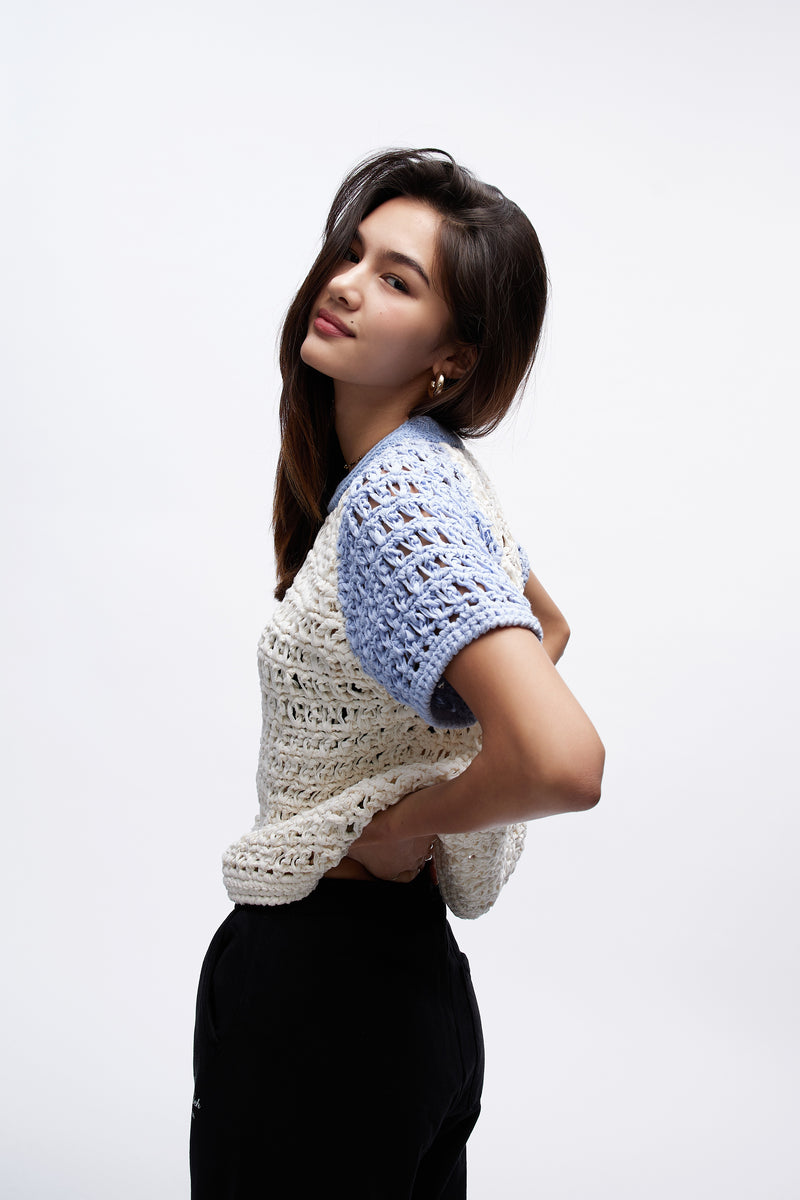 Mickey Cropped Net Tee Imperial Blue