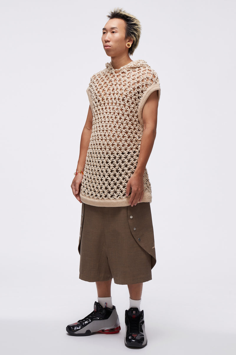 Elwood Oversized Sleeveless Net Hoodie Tan