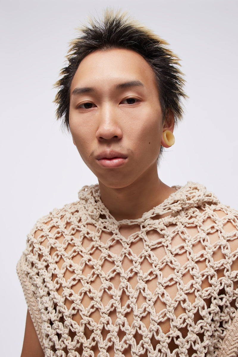 Elwood Oversized Sleeveless Net Hoodie Tan