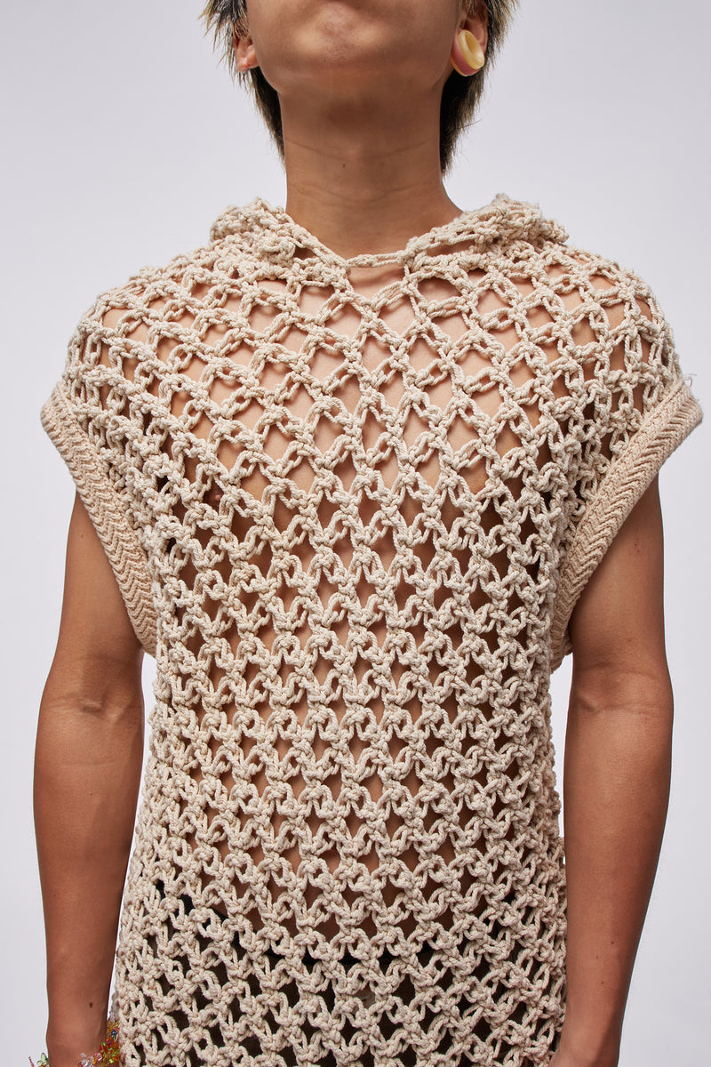 Elwood Oversized Sleeveless Net Hoodie Tan