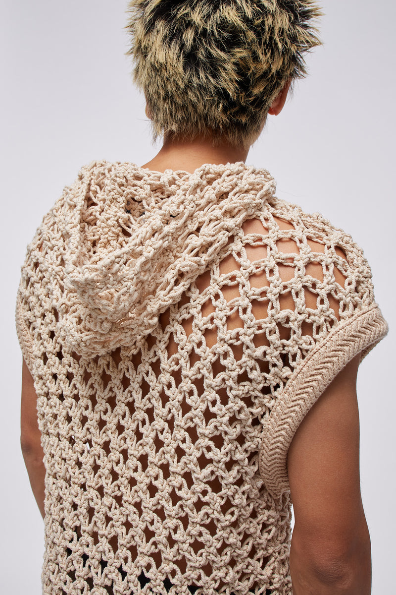 Elwood Oversized Sleeveless Net Hoodie Tan