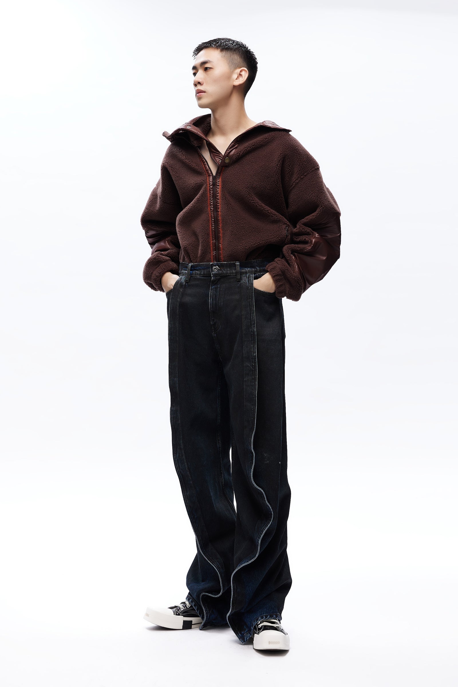 Double Collar Fleece Jacket Brown
