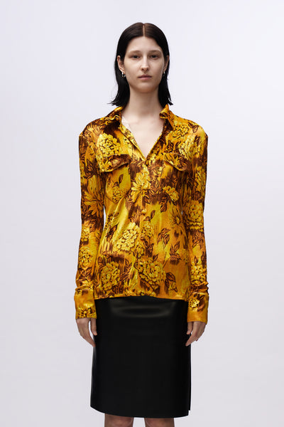 Slim Jersey Shirt Gold Flowers