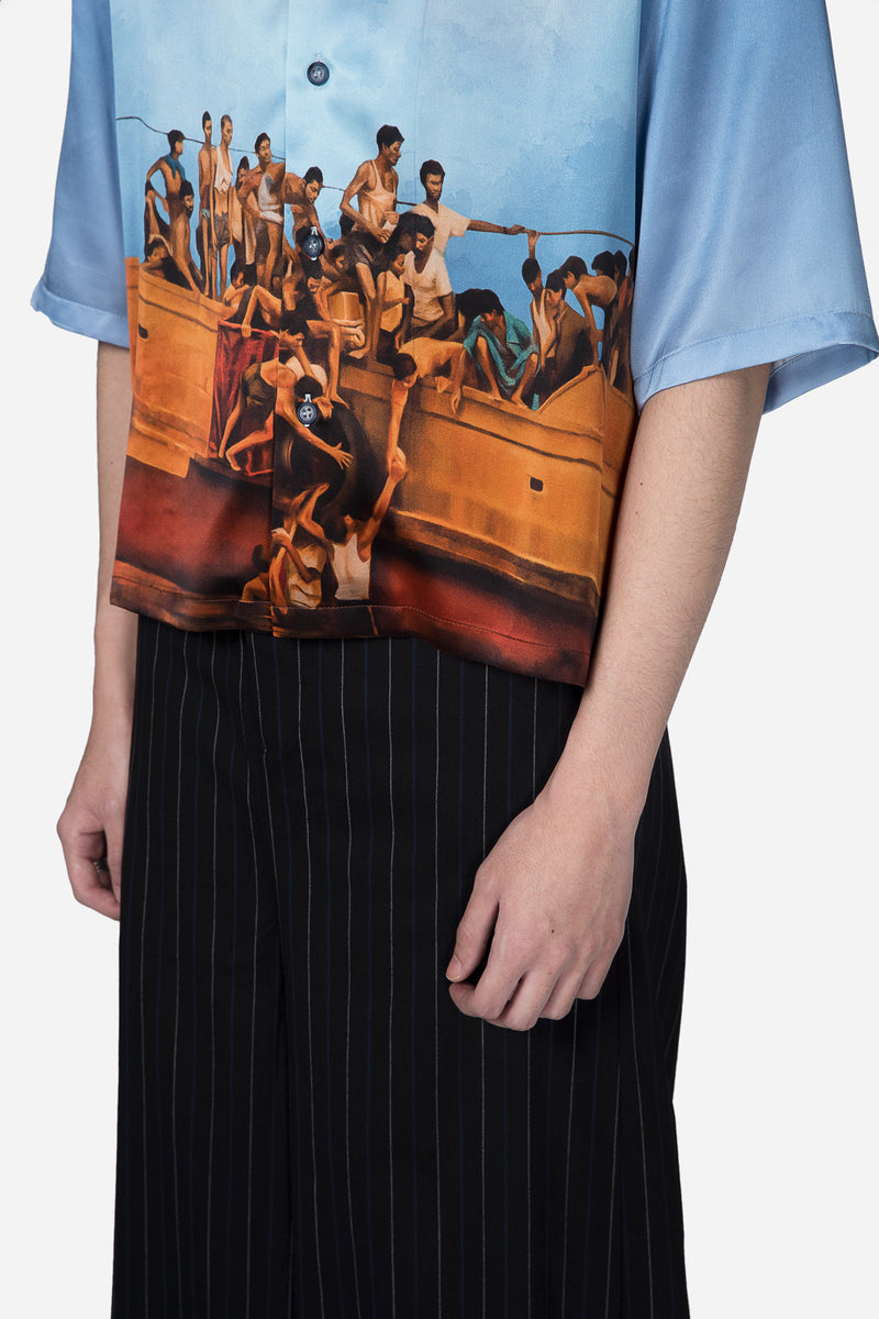 Vacay Cropped Silk Shirt Paradise Blue